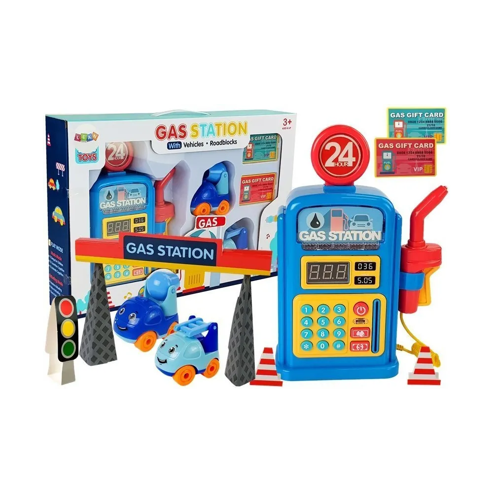 Kolorowa stacja benzynowa z efektami świetlnymi i dźwiękowymi dla dzieci