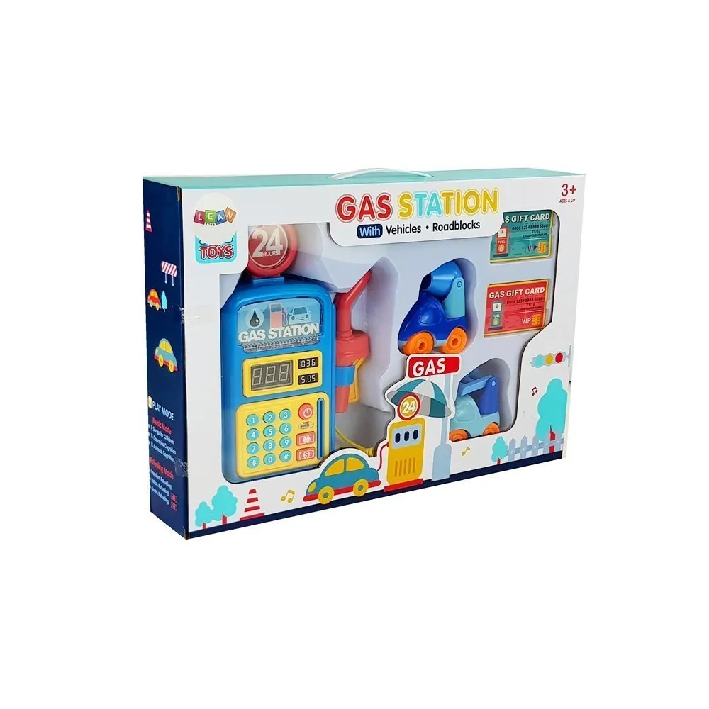 Bezpieczna stacja benzynowa z uroczymi autkami i kartami płatniczymi