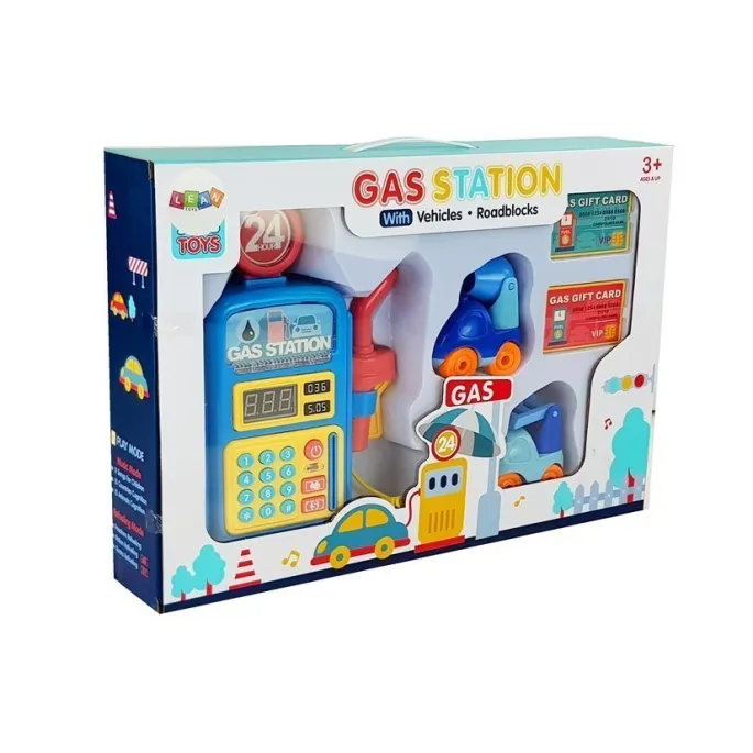 Bezpieczna stacja benzynowa z uroczymi autkami i kartami płatniczymi