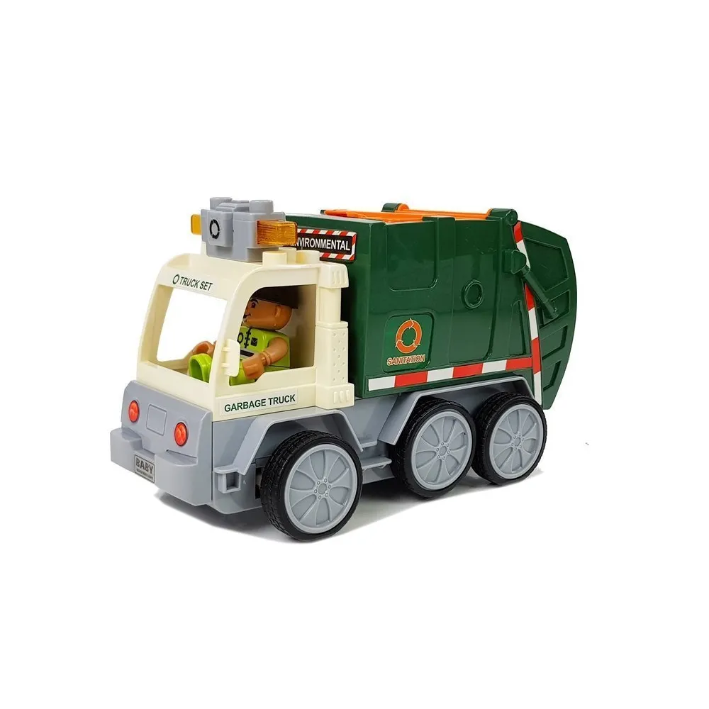 Auto śmieciarka R/C w zielono-białych kolorach na tle białym