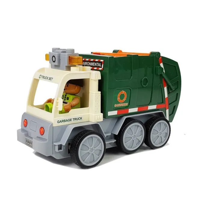 Auto śmieciarka R/C w zielono-białych kolorach na tle białym