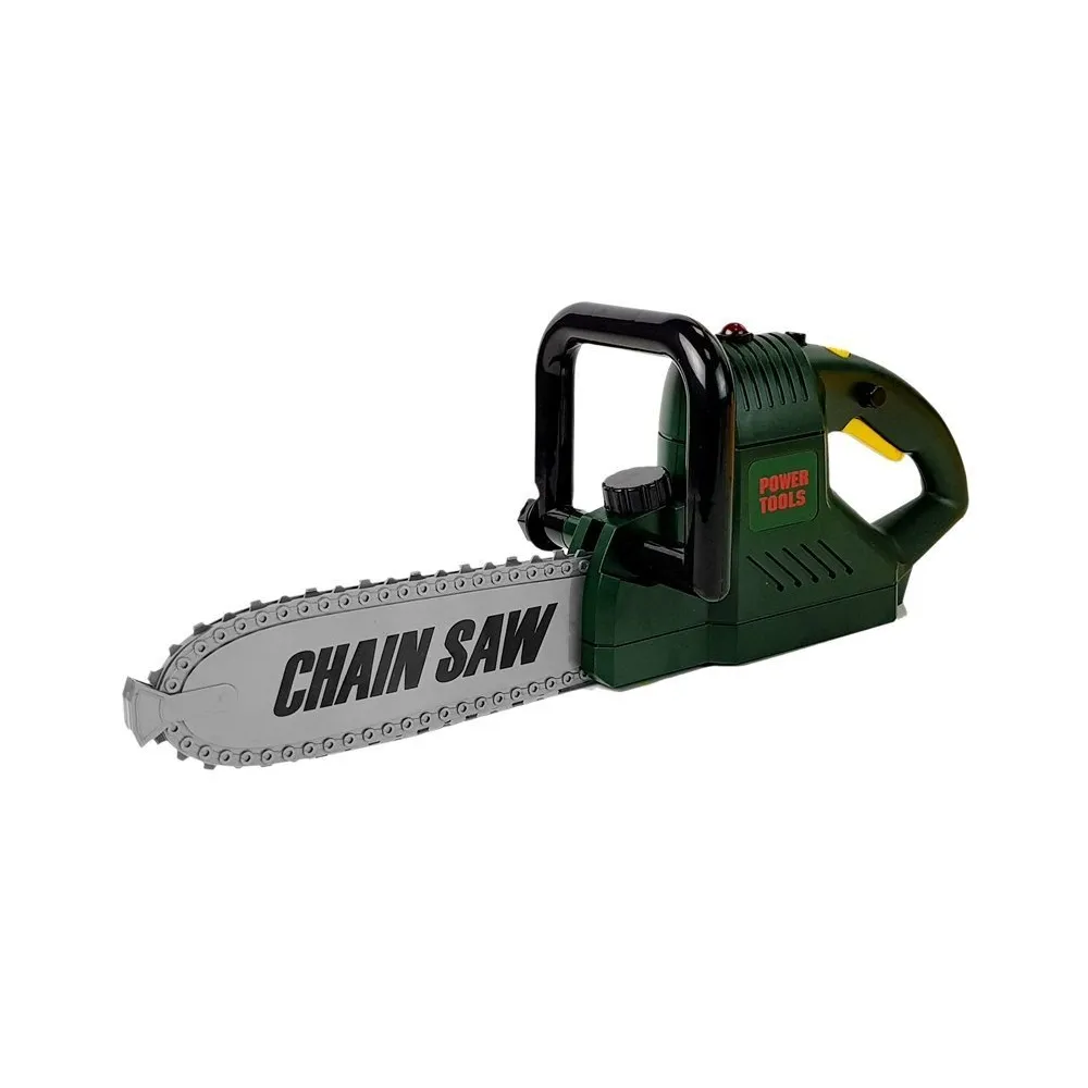 Piła zabawkowa na baterie z kaskiem, rękawicami i okularami dla małego majsterkowicza