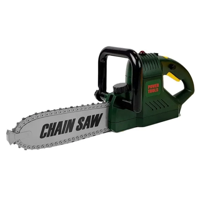 Piła zabawkowa na baterie z kaskiem, rękawicami i okularami dla małego majsterkowicza