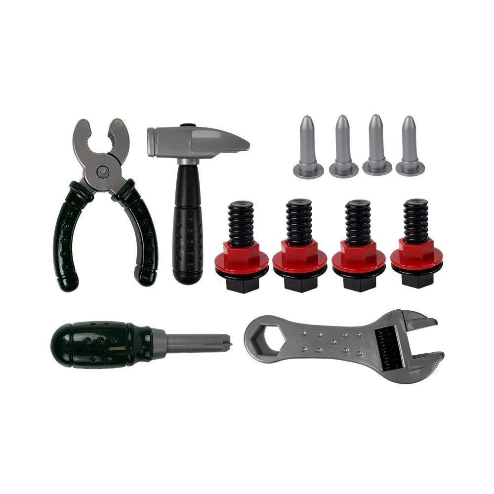 Kolorowy zestaw majsterkowicza z młotkiem, piłą i akcesoriami dla dzieci