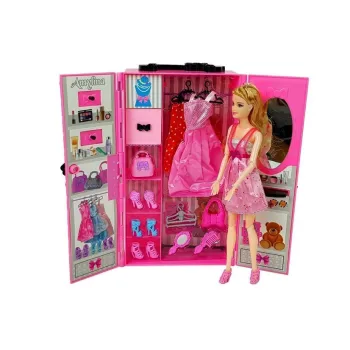 Zestaw Lalek Chłopak Dziewczyna Szafa Garderoba Ubrania w Walizce