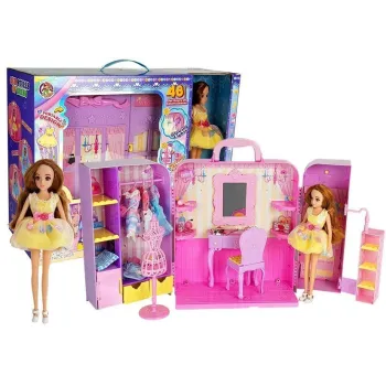 Garderoba z oświetleniem i lustrem do zabawy z lalką 26 cm