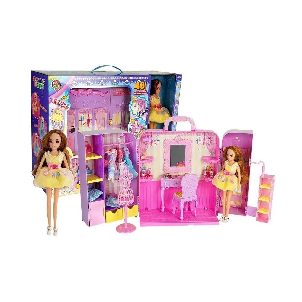 Garderoba z oświetleniem i lustrem do zabawy z lalką 26 cm