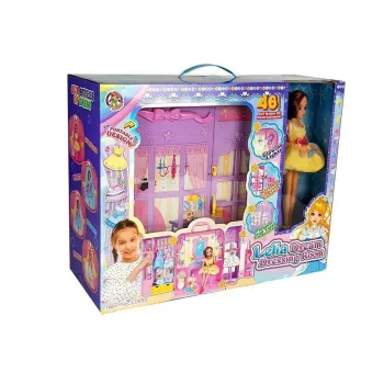 Lalka 26 cm z garderobą, światłem i bogatym zestawem ubranek