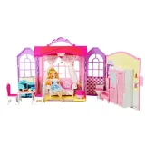 Lalka blondynka z zestawem do domku – kuchnia, sypialnia, łazienka, garderoba