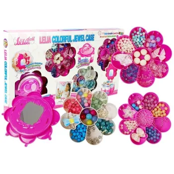 Różowo-białe pudełko kwiat z koralikami do biżuterii dla dzieci