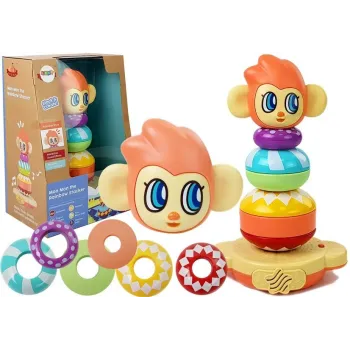 Kolorowa piramidka edukacyjna z motywem małpki i pierścieniami