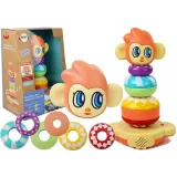 Kolorowa piramidka edukacyjna z motywem małpki i pierścieniami