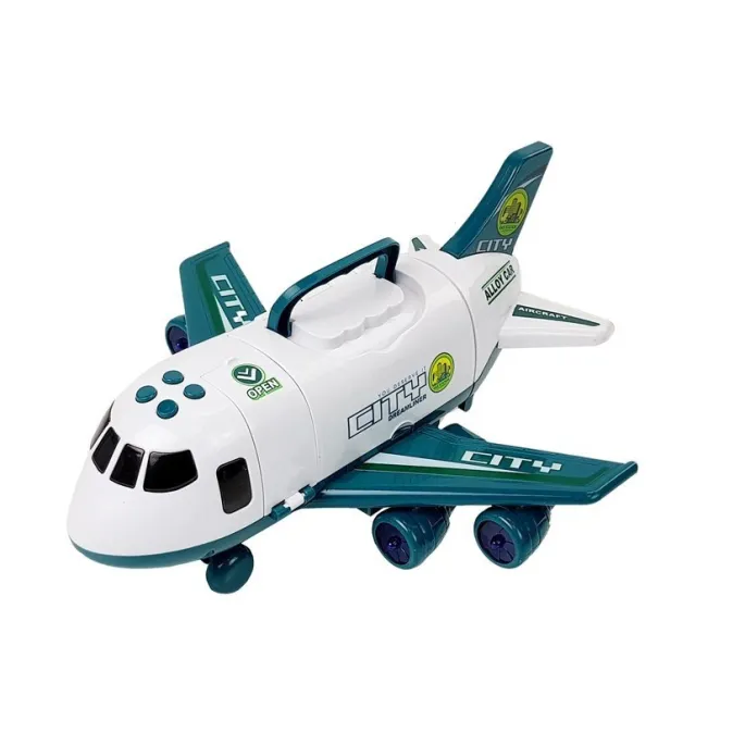 Zbliżenie na otwierany bok samolotu CITY z małymi ciężarówkami