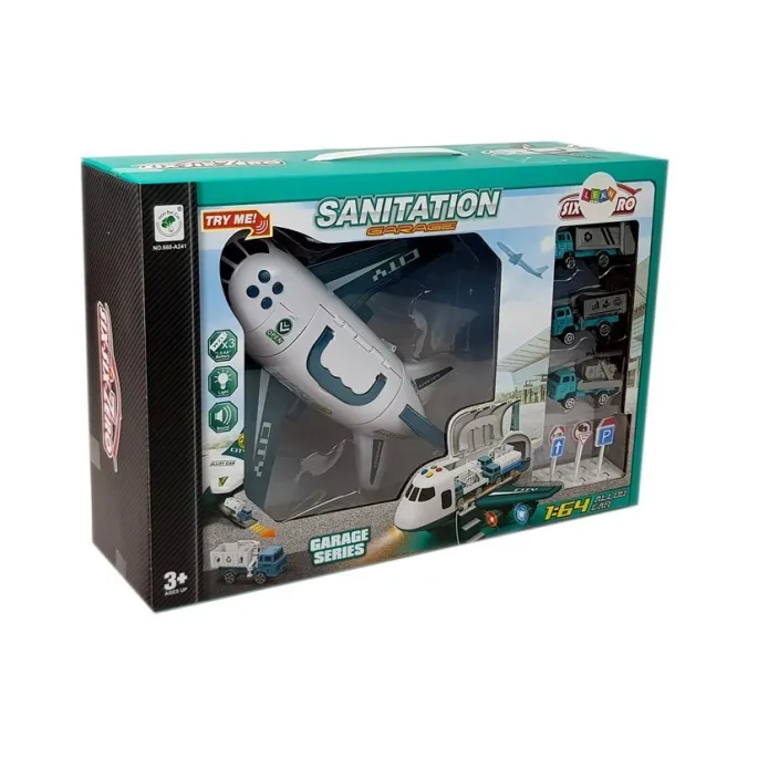 Elementy zestawu: samolot CITY, 3 pojazdy i znaki drogowe dla dzieci