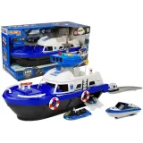 Policyjna łódź transportowa z autkami i efektami świetlnymi na podłodze