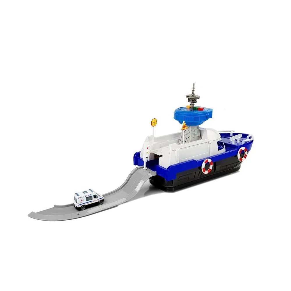 Interaktywna łódź policyjna dla dzieci z rampą załadunkową