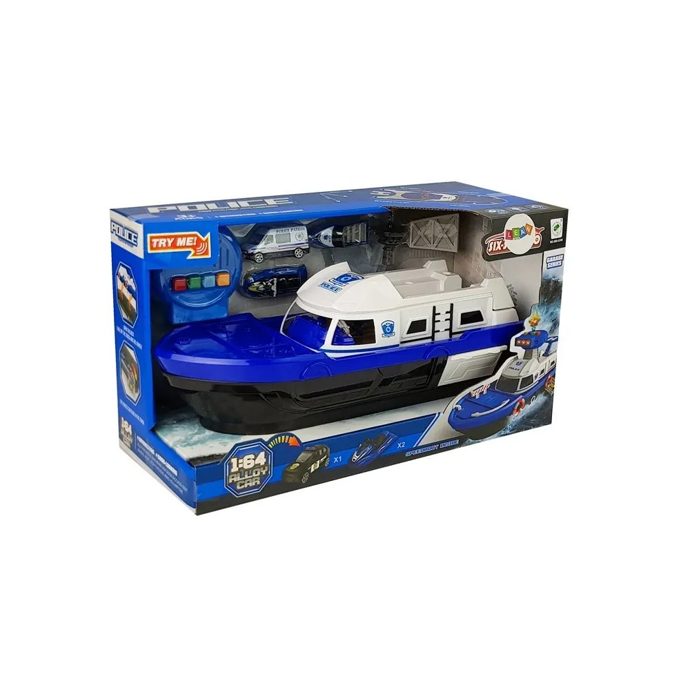 Zabawka edukacyjna łódź policyjna z pojazdami i efektami specjalnymi