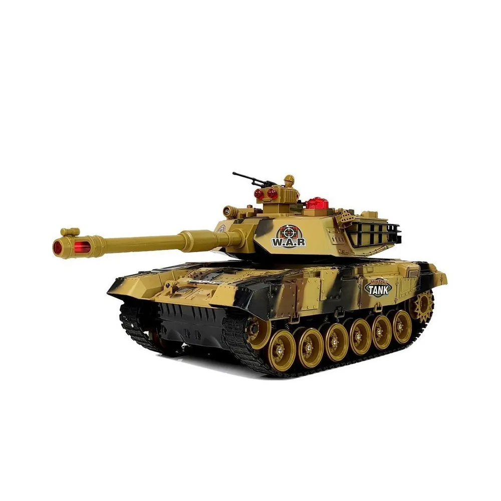 Detal zdalnie sterowanego czołgu z gumowymi gąsienicami na podłożu