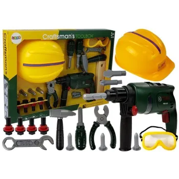 Zestaw narzędziowy dla dzieci z wiertarką na baterie i kaskiem ochronnym