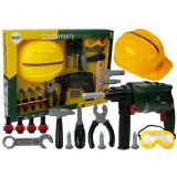 Zestaw narzędziowy dla dzieci z wiertarką na baterie i kaskiem ochronnym