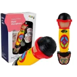 Żółto-czarny mikrofon karaoke dla dzieci, widok z przodu na tle białym