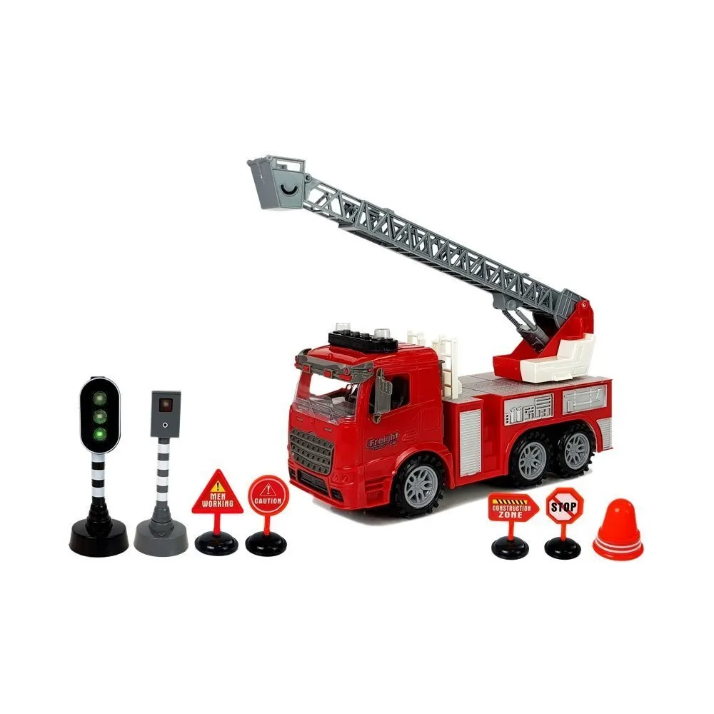 Zestaw straży pożarnej z akcesoriami, znakami i sygnalizatorem LED