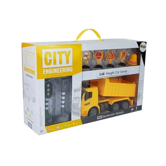 Fotoradar, sygnalizator i żółta wywrotka – kompletny zestaw budowlany dla dzieci