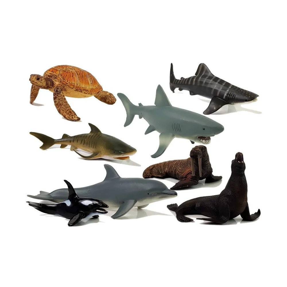 Realistyczne figurki: rekiny, delfin, foka, mors, żółw morski, orka