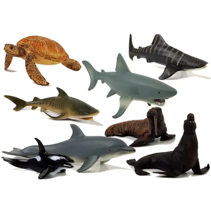 Realistyczne figurki: rekiny, delfin, foka, mors, żółw morski, orka