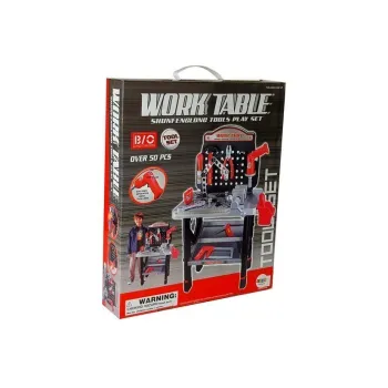 Estetyczny, granatowo-czerwony warsztat do zabawy i nauki manualnej