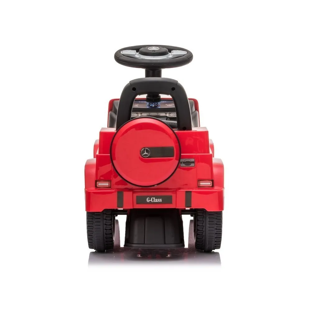Mercedes G-Class 652 czerwony dla dzieci z widocznymi skrętnymi kołami