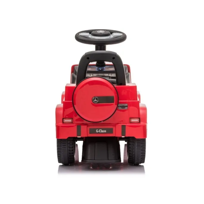 Mercedes G-Class 652 czerwony dla dzieci z widocznymi skrętnymi kołami