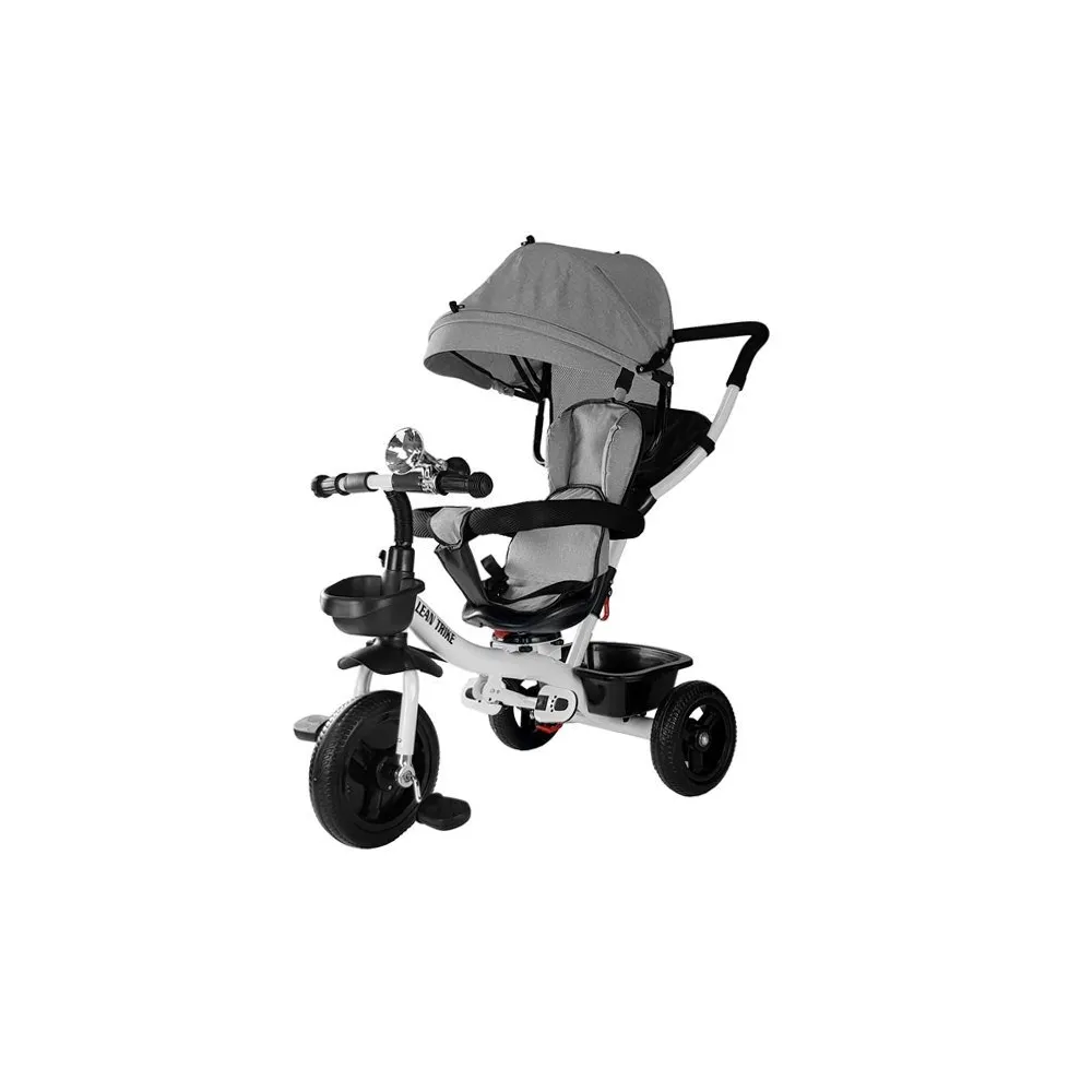 Szary rowerek trójkołowy PRO300 z baldachimem dla dzieci