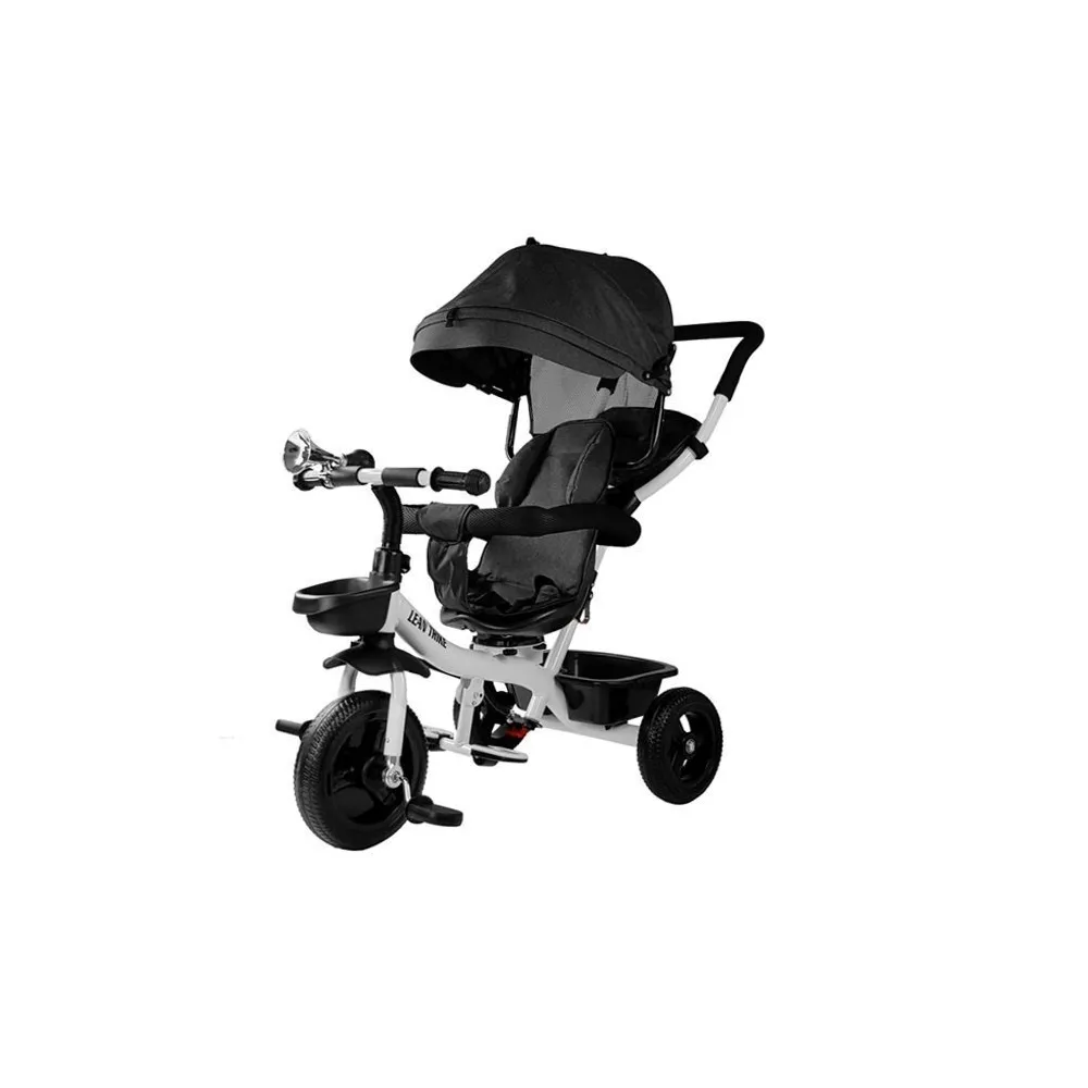 Czarny rower trójkołowy PRO300 dla dzieci na białym tle