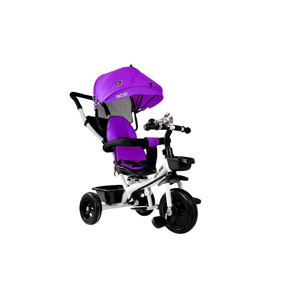 Fioletowy rowerek trójkołowy PRO300 z piankową barierką dla najmłodszych
