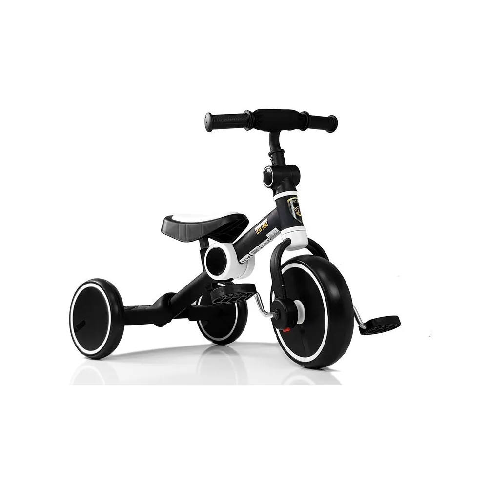 Stabilny rowerek biegowy czarno-biały z regulowanym siedziskiem