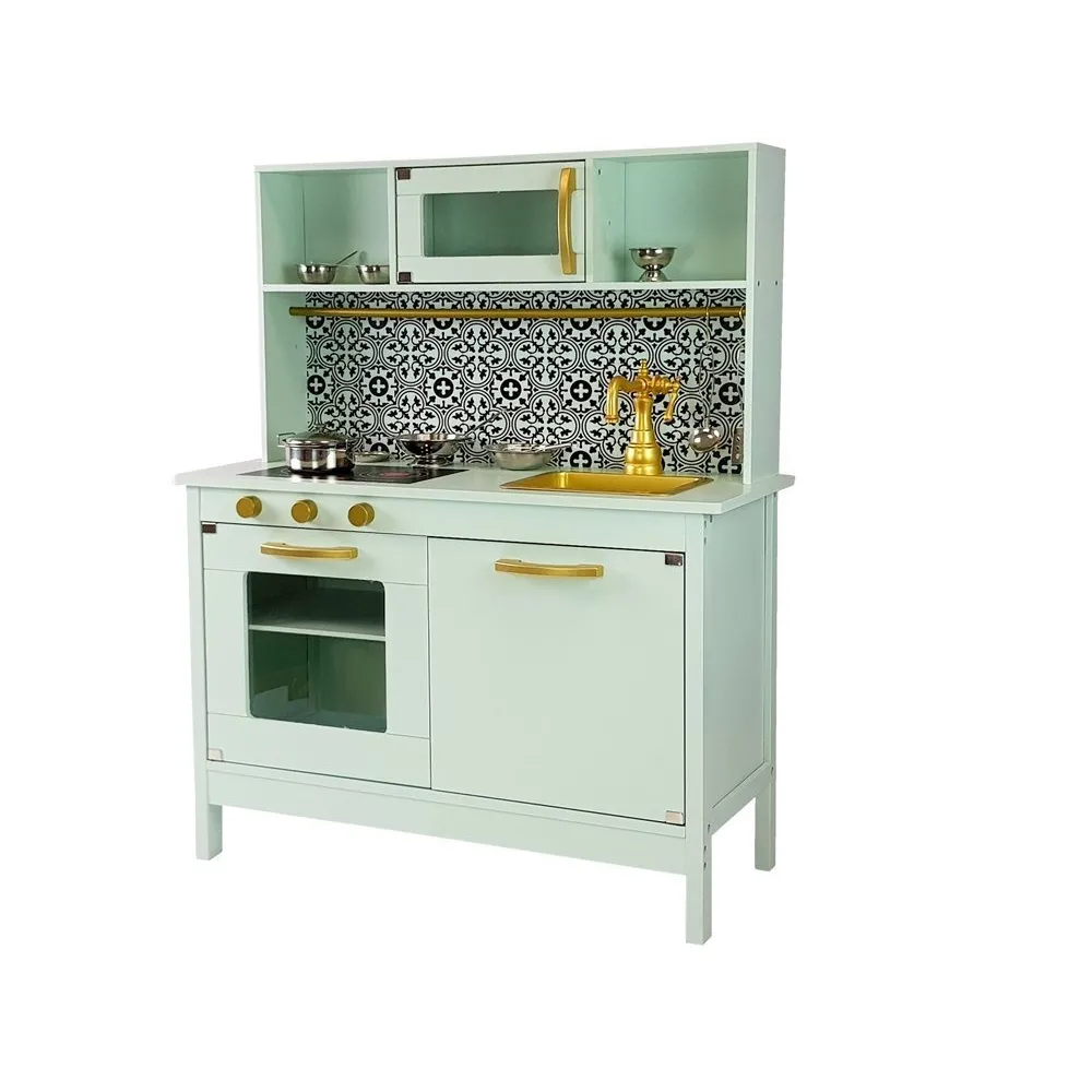 Komplet kuchenny Emma z eleganckimi złotymi detalami i stylowym kranem