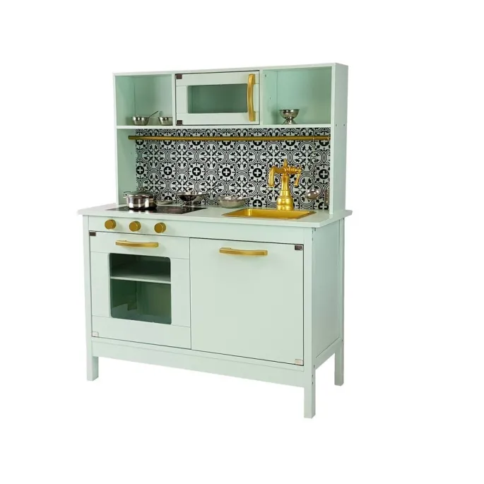 Komplet kuchenny Emma z eleganckimi złotymi detalami i stylowym kranem