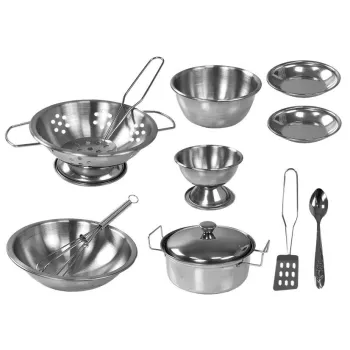 Modna miętowa kuchnia do zabawy z zestawem sztućców i garnkiem