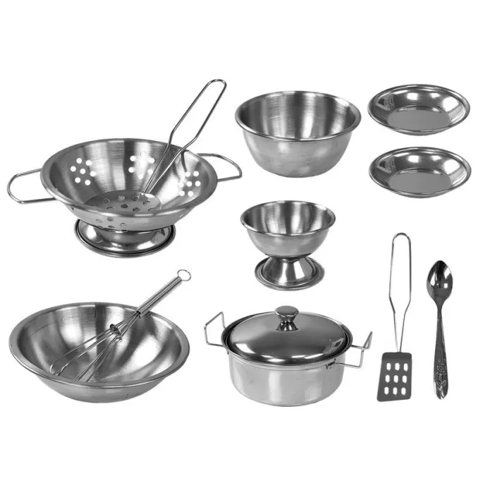 Modna miętowa kuchnia do zabawy z zestawem sztućców i garnkiem