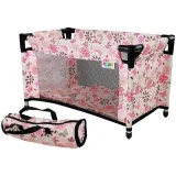 Łóżeczko dla lalek Alice różowe z kwiatowym wzorem na tle białym