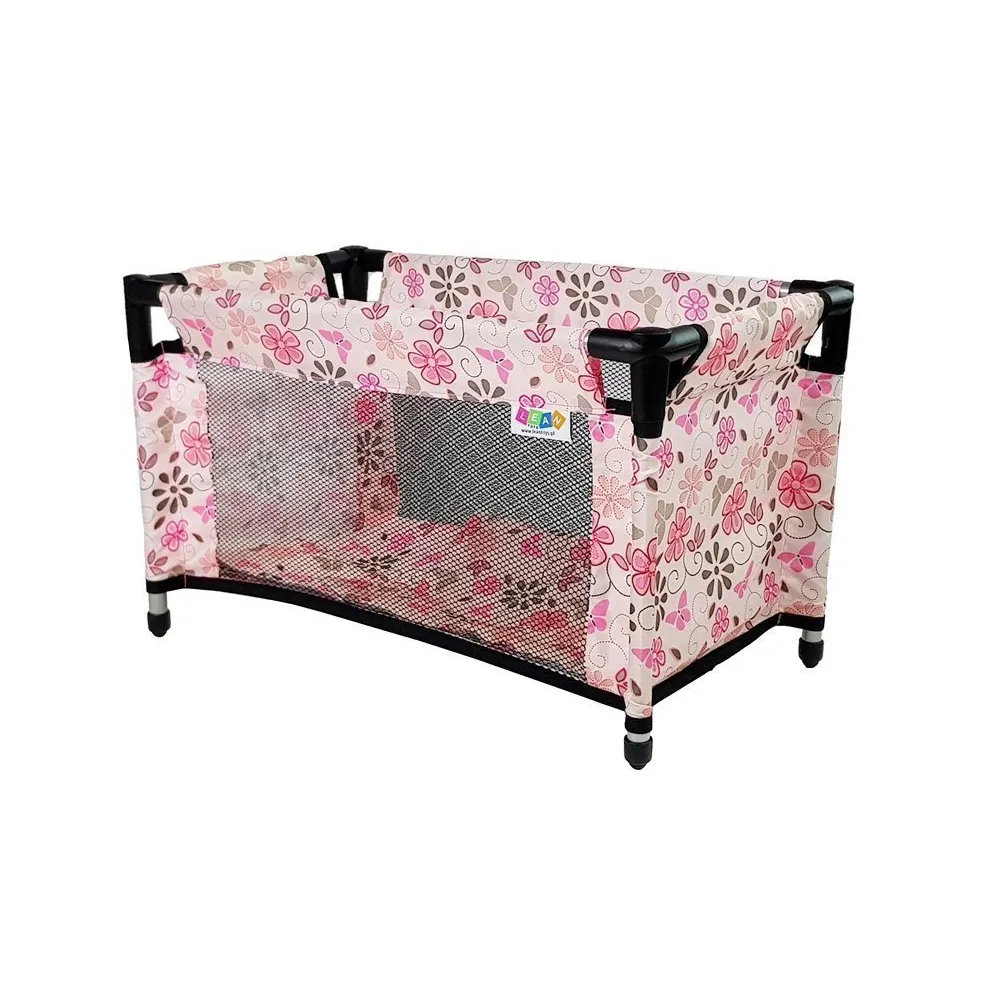 Zestaw łóżeczko dla lalek z kołderką i poduszką w kwiaty