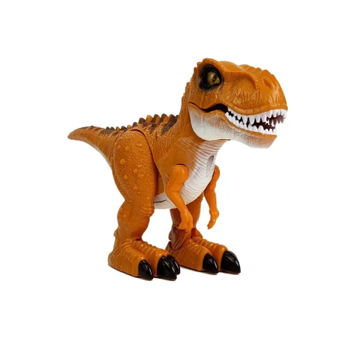 Zbliżenie na ruchomą paszczę oraz kończyny zdalnie sterowanego dinozaura