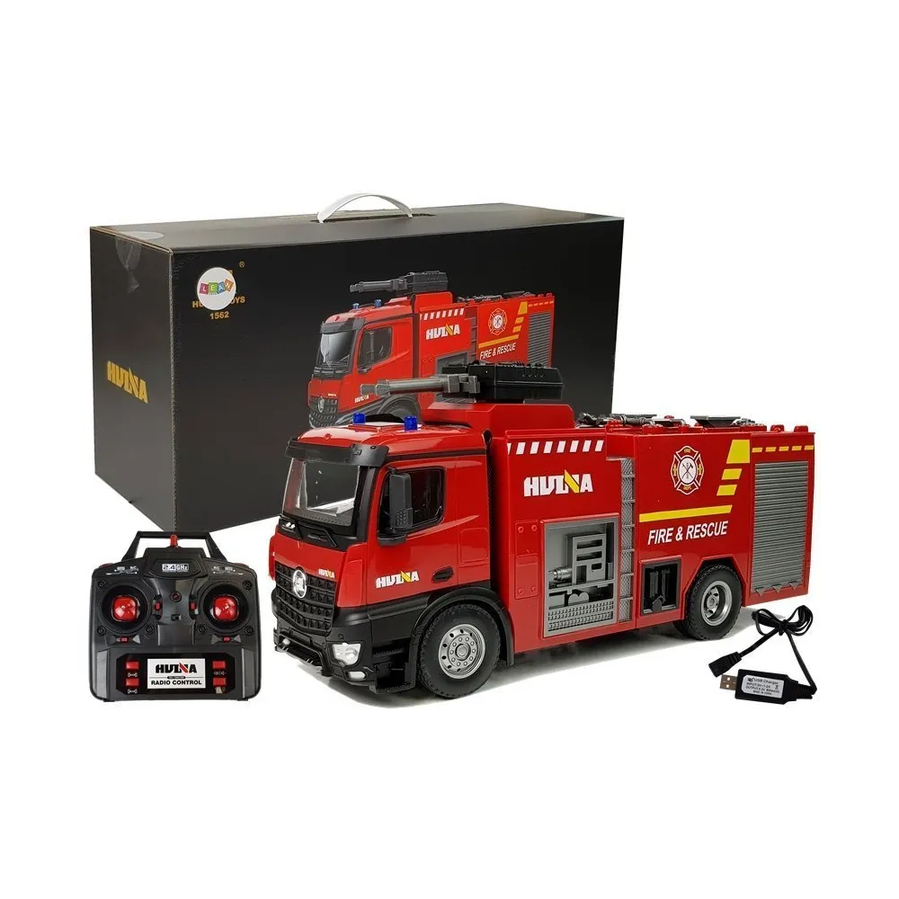 Zdalnie sterowany wóz strażacki Huina 1562 z efektem opryskiwania wody