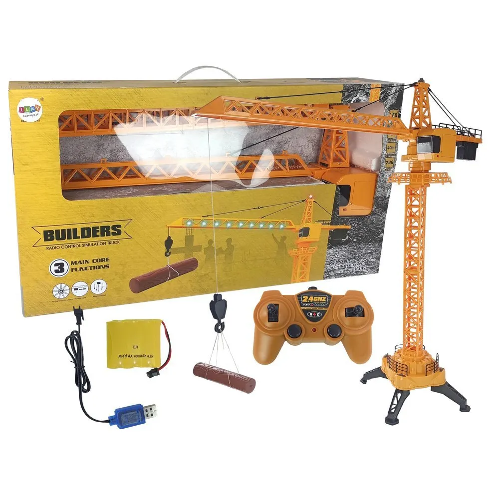 Dźwig konstrukcyjny żuraw RC 1:14 o wysokości 100 cm podczas zabawy