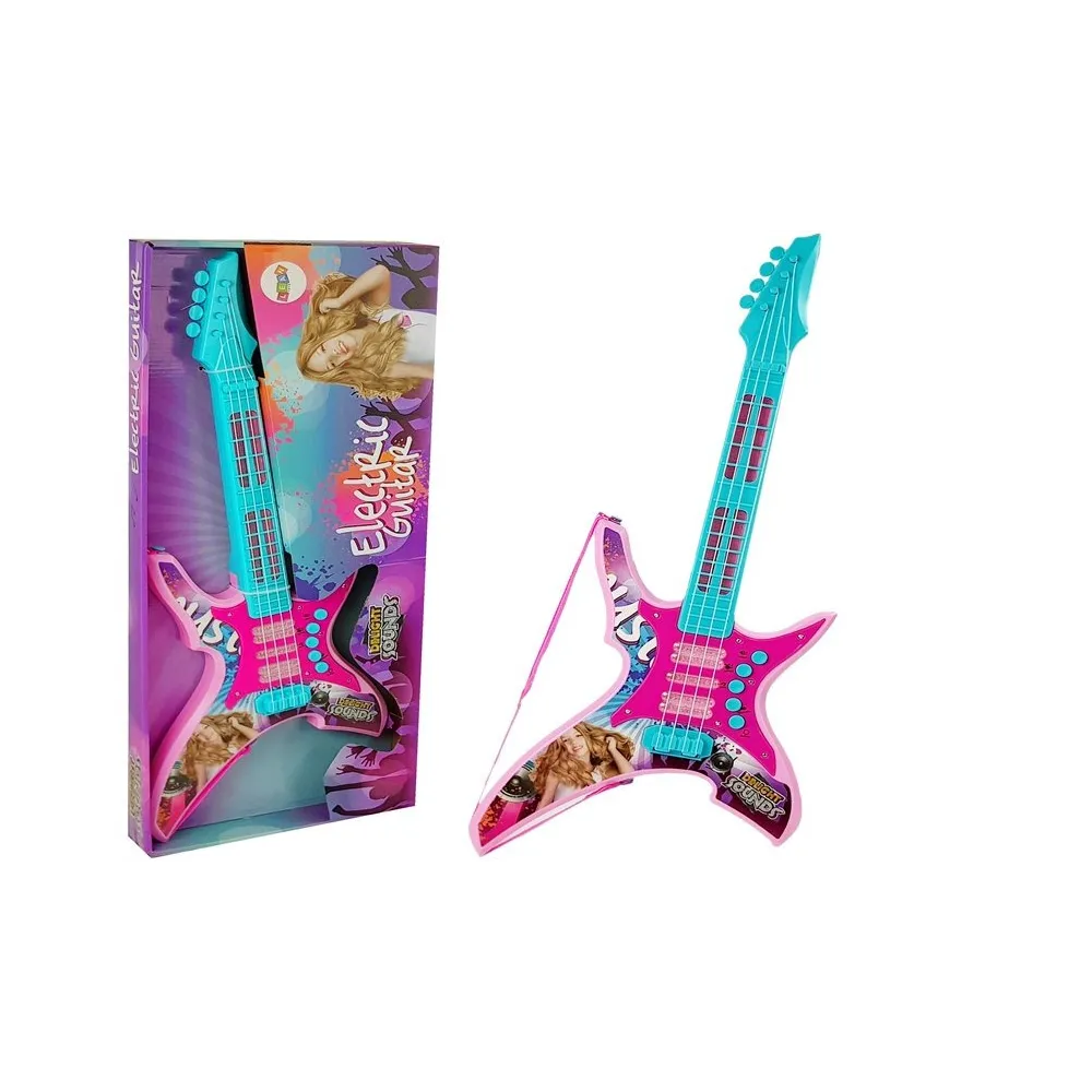Różowa gitara elektryczna dla dzieci z efektami świetlnymi i dźwiękowymi