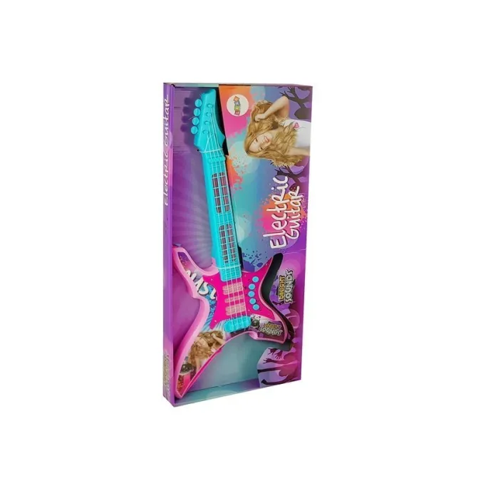 Muzyczna gitara na baterie z czterema strunami i świecącymi światełkami