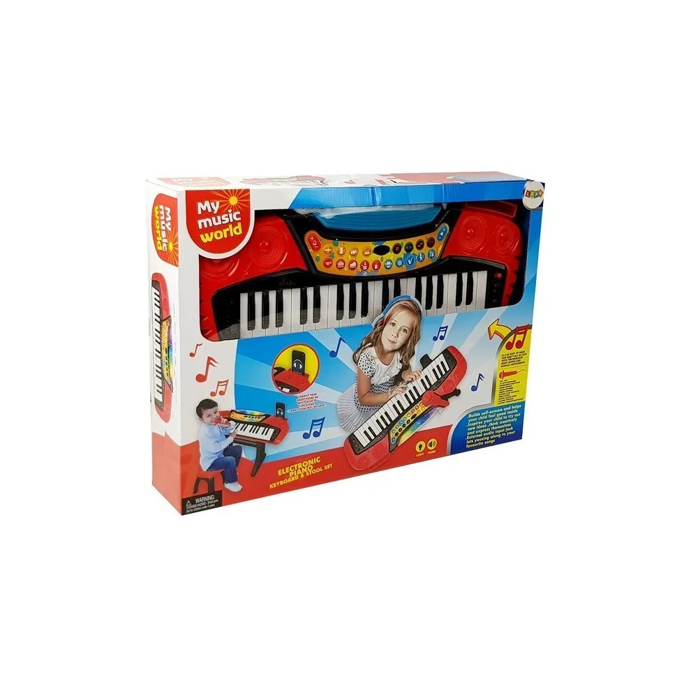 Czerwony keyboard dziecięcy z funkcjami rytmicznymi i wejściem na mikrofon