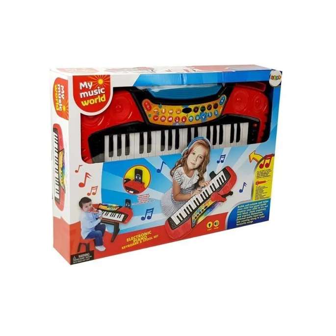 Czerwony keyboard dziecięcy z funkcjami rytmicznymi i wejściem na mikrofon