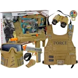 Zestaw wojskowy z bronią, maską, kamizelką i kompasem dla dzieci